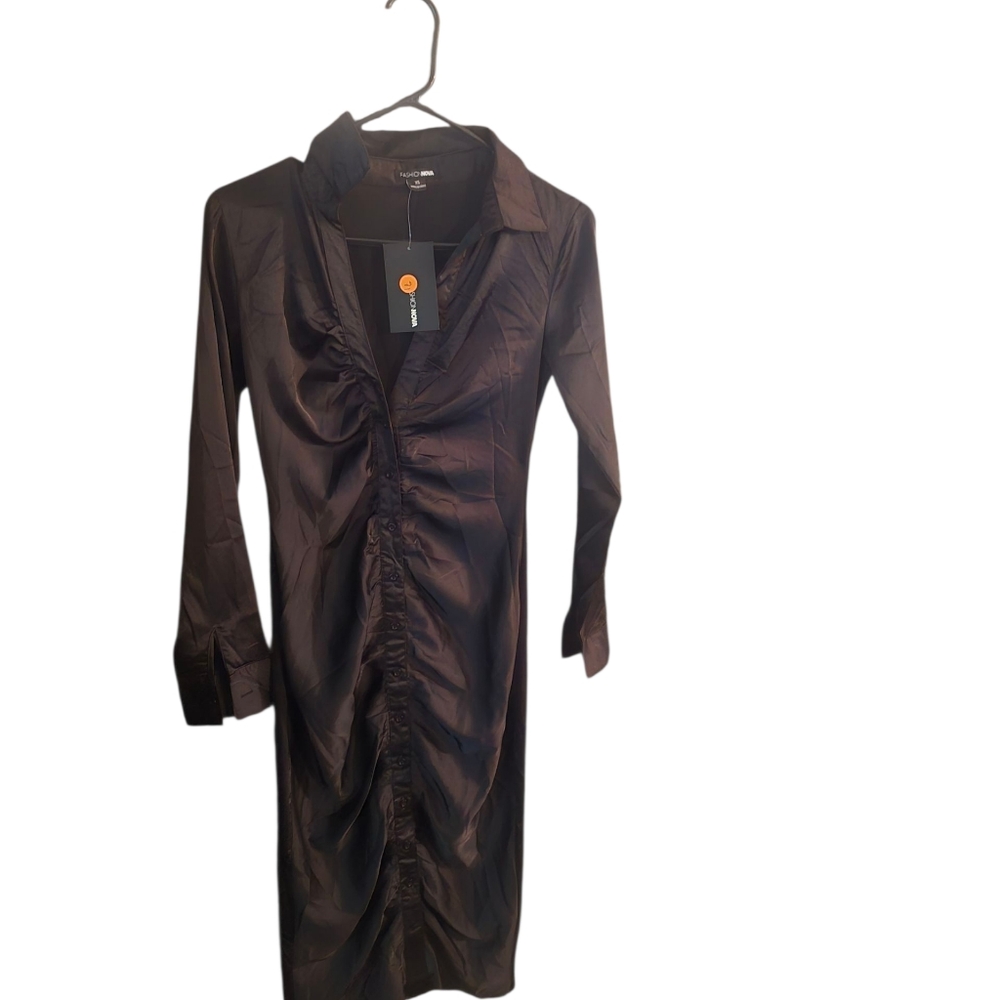 Zara Black Long Sleeve Ruched Dress - Picture 5 of 7